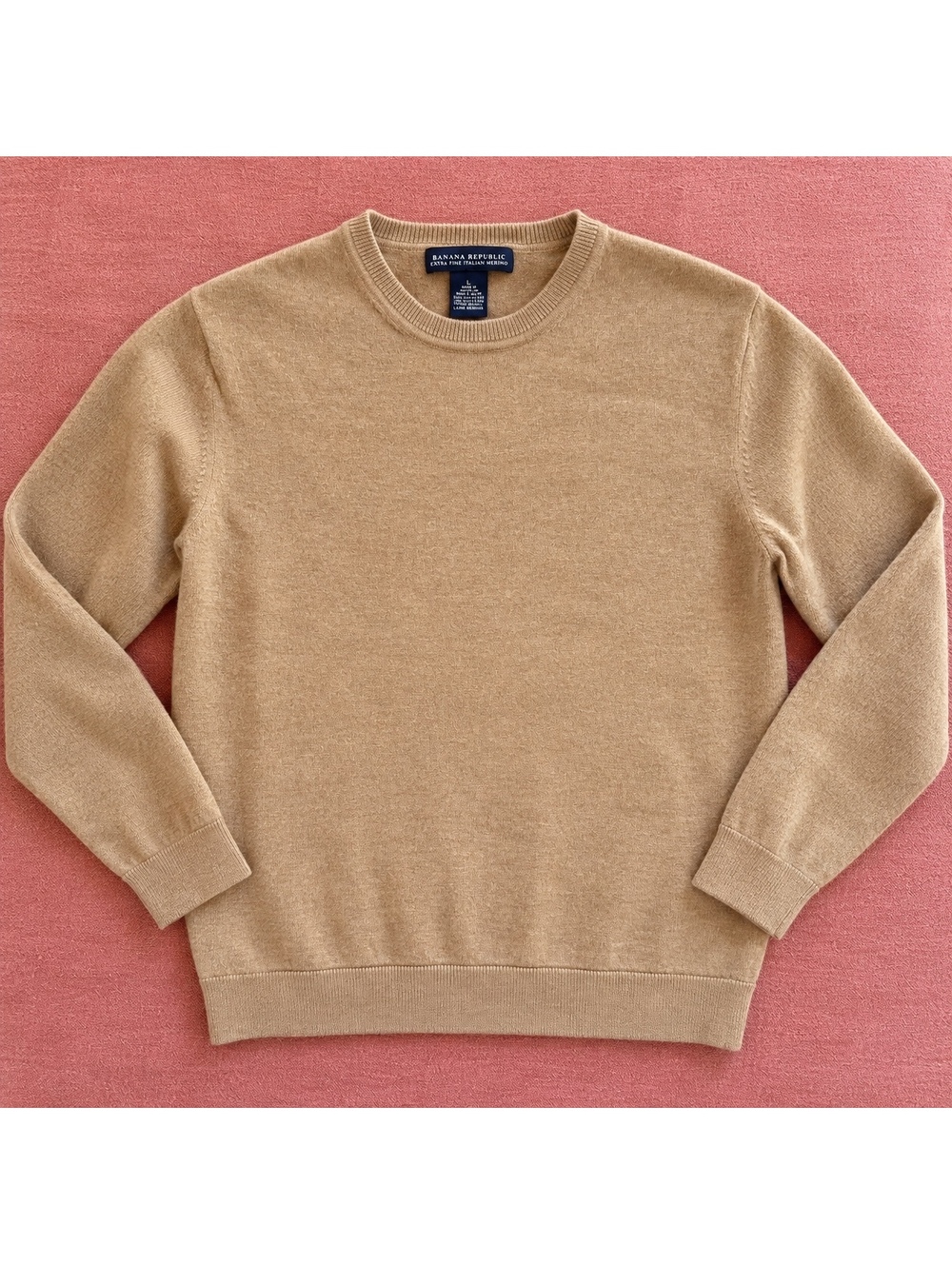 Banana Republic Extra Fine Italian Merino Wool Sweater Size Small Tan Crew Neck